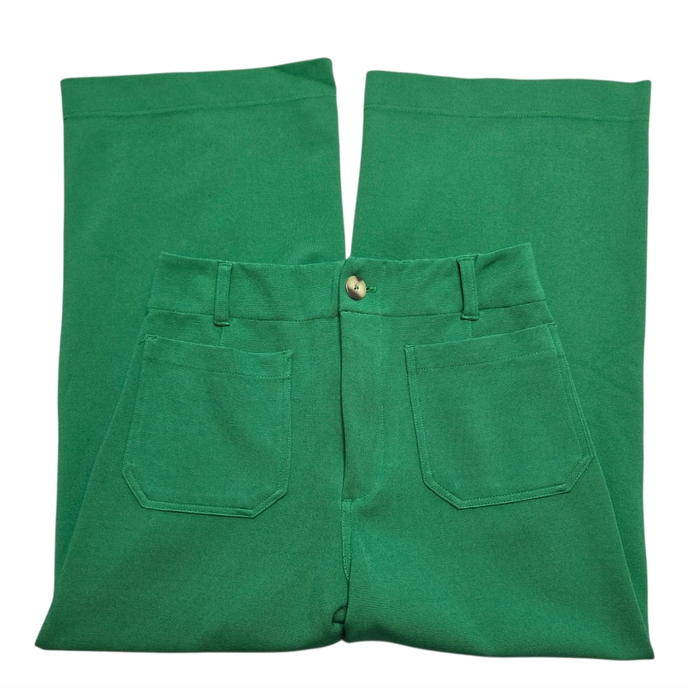 Anthropologie Maeve The Colette Cropped Wide Leg Pants Kelly Green 30 - Picture 6 of 10